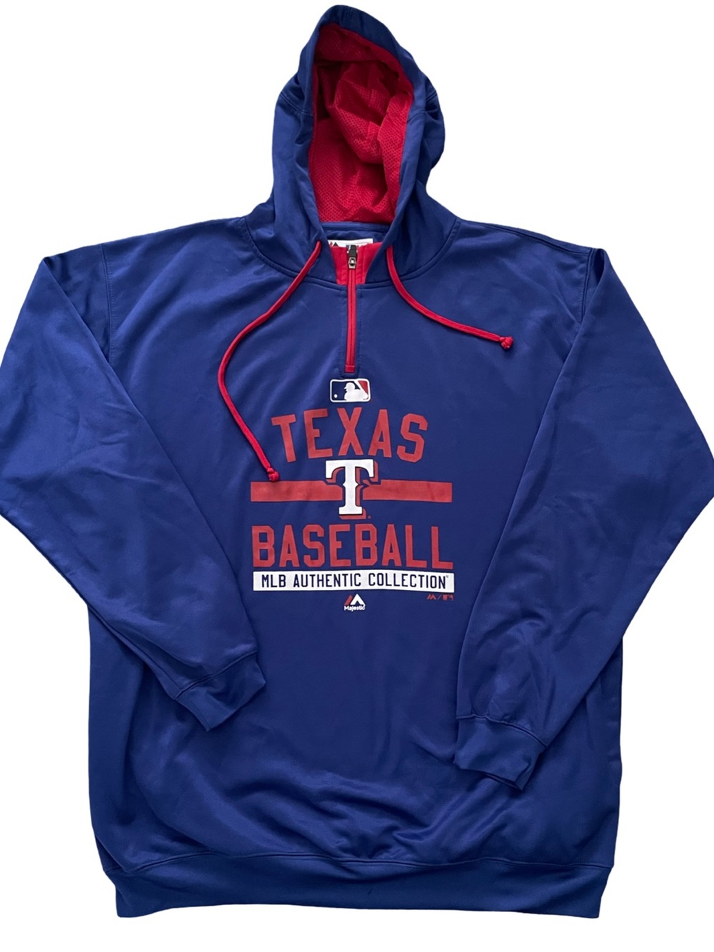 Texas Rangers MLB 1/4 Zip Hoodie Blue Majestic Authentic Collection Men's 2XT
